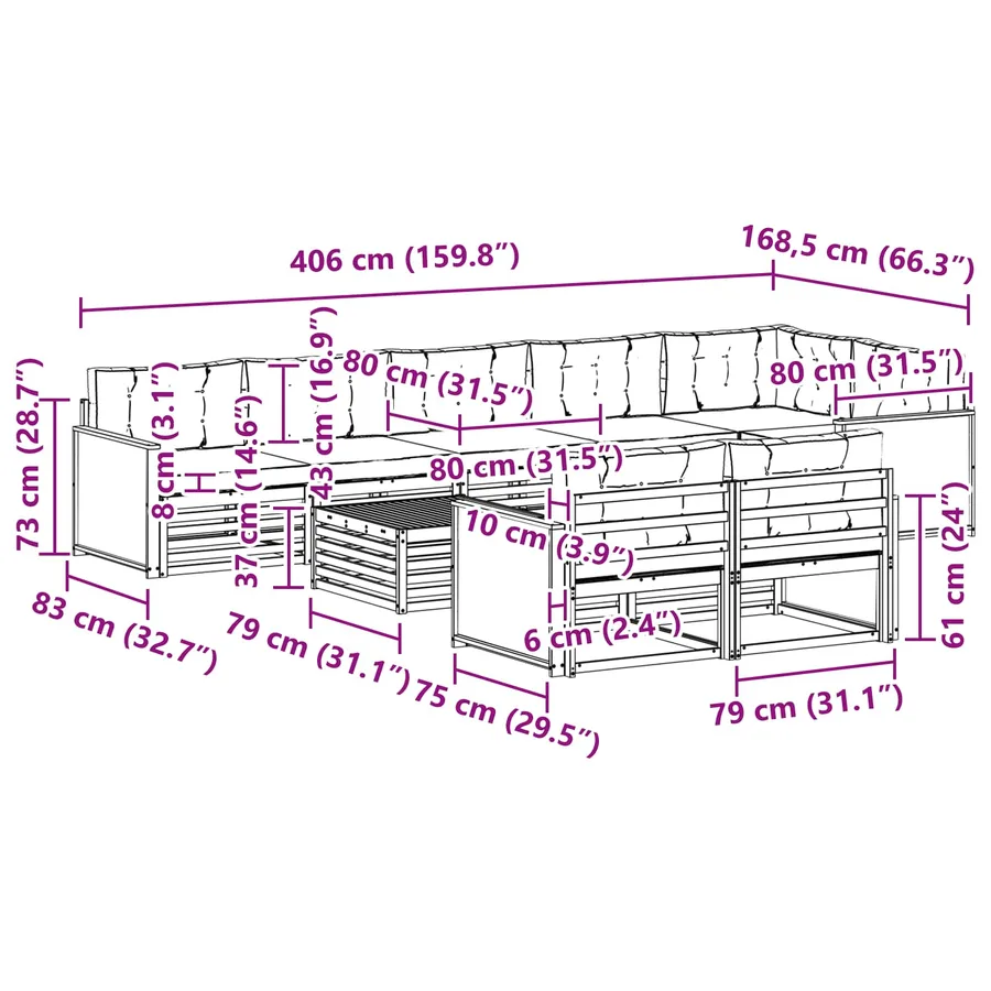 Ensemble de canapés d'extérieur avec coussin 9 pcs - 8