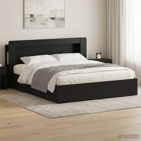Cadre de lit avec rangement Noir 200 x 200 cm Bois d'ingénierie