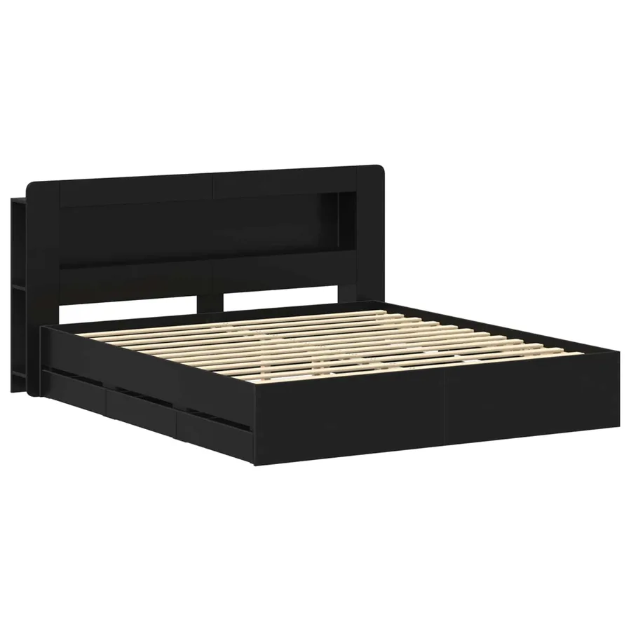 Cadre de lit avec rangement Noir 200 x 200 cm Bois d'ingénierie - 3