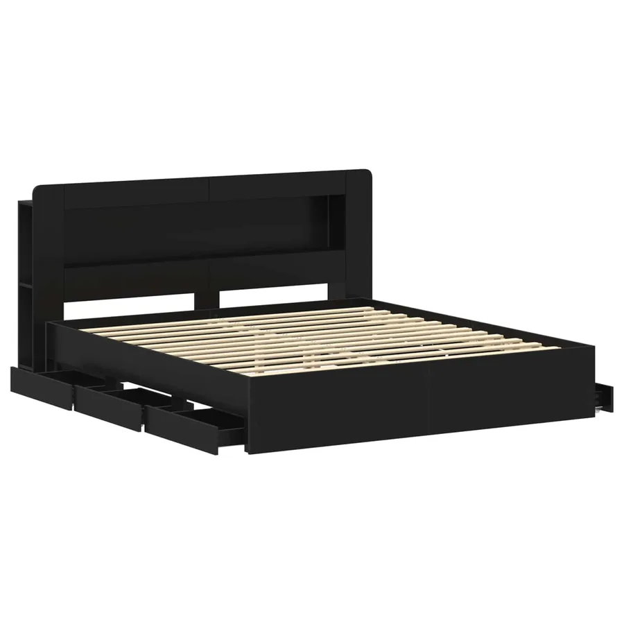 Cadre de lit avec rangement Noir 200 x 200 cm Bois d'ingénierie - 4