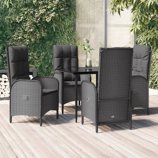 Ensemble à manger de jardin coussins 5pcs Noir Résine tressée