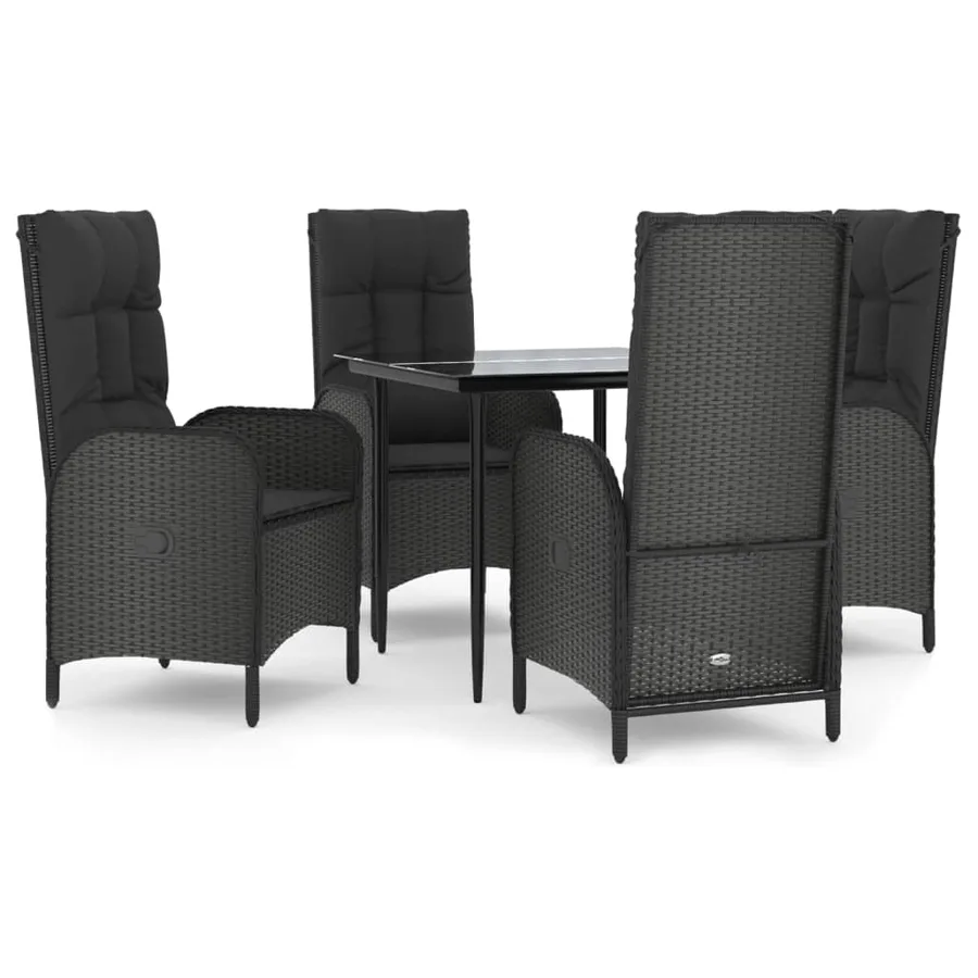 Ensemble à manger de jardin coussins 5pcs Noir Résine tressée - 2