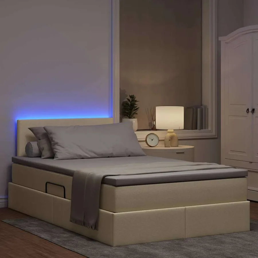 Lit de rangement LED avec matelas Crème 120 x 190 cm Tissu - 5