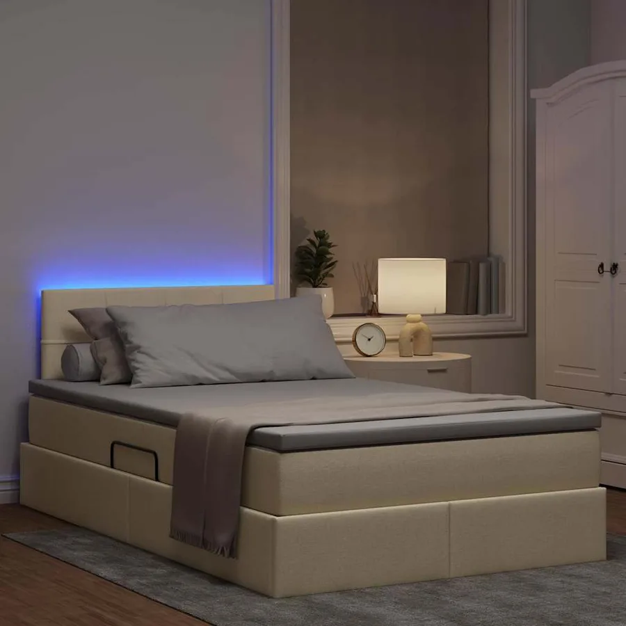 Lit de rangement LED avec matelas Crème 120 x 190 cm Tissu - 5