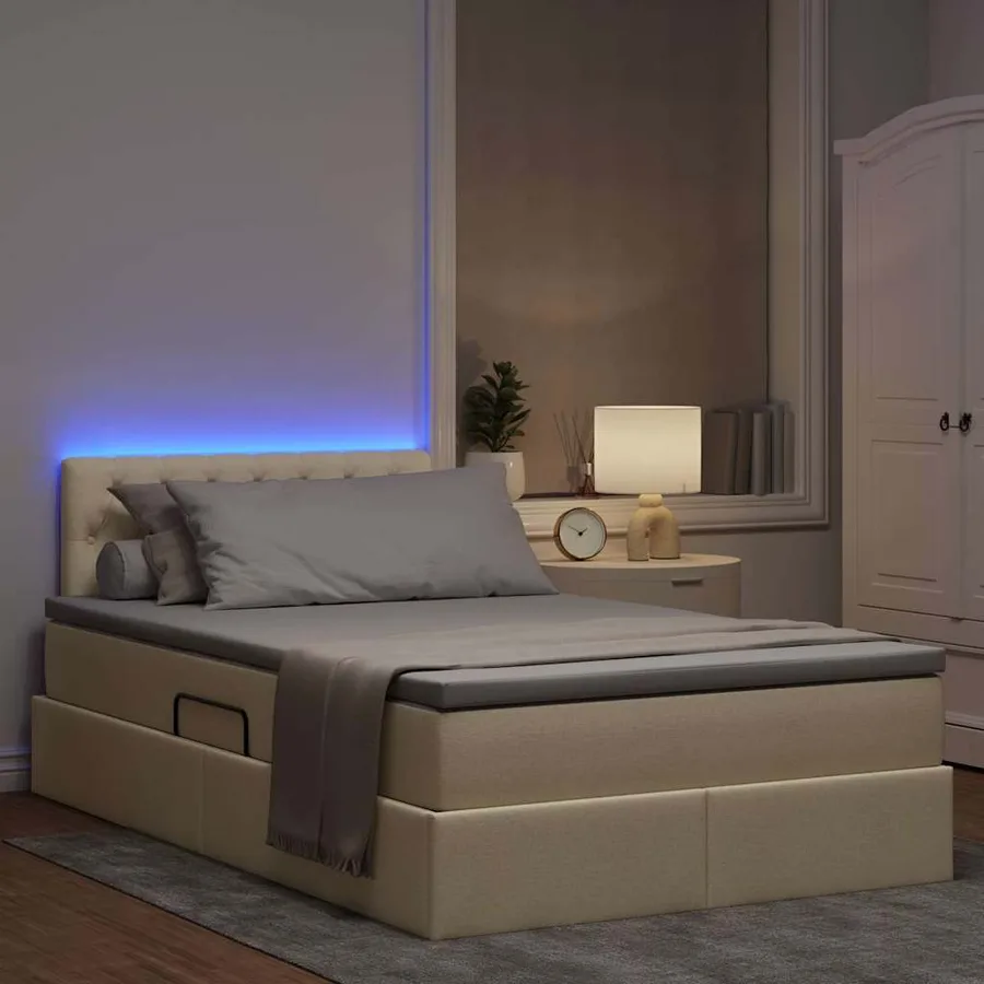 Lit de rangement LED avec matelas Crème 120 x 190 cm Tissu - 5