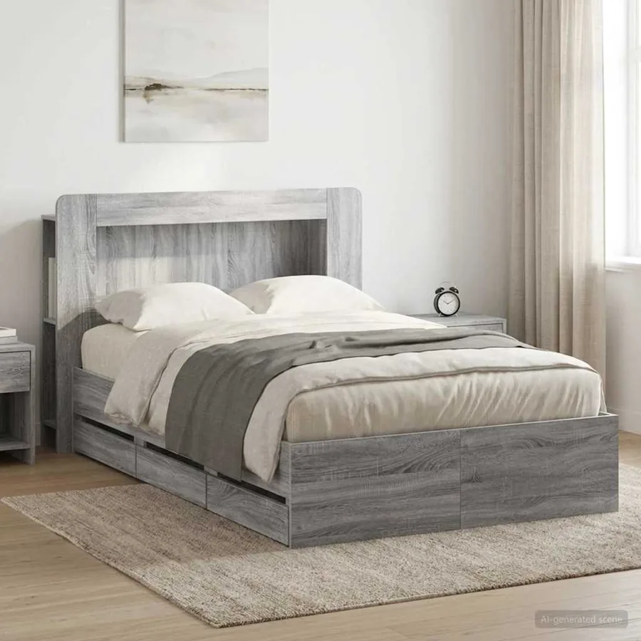 Cadre de lit avec rangement Sonoma gris 120 x 190 cm