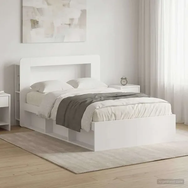 Cadre de lit avec rangement avec tête de lit Blanc 120 x 190 cm