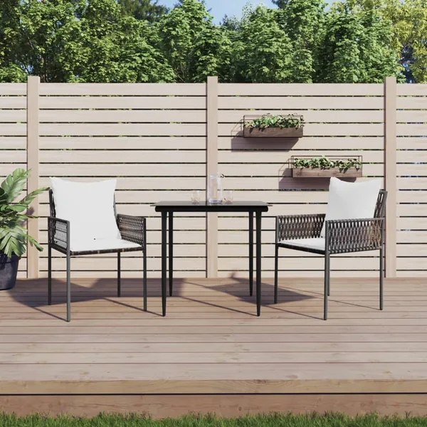 Ensemble à manger de jardin 3 pcs coussins résine tressée acier