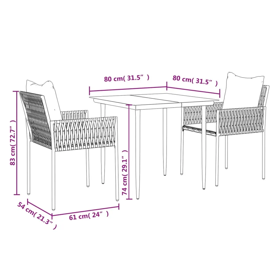 Ensemble à manger de jardin 3 pcs coussins résine tressée acier - 10