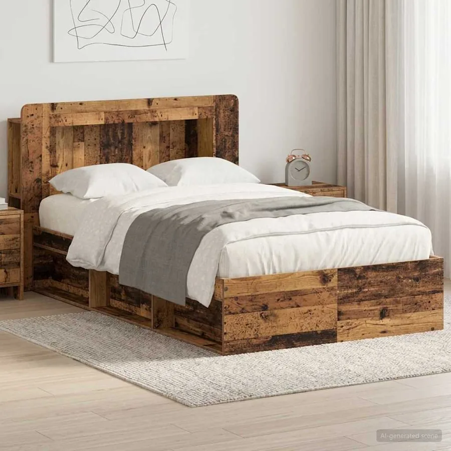 Cadre de lit avec rangement Bois ancien 120 x 200 cm