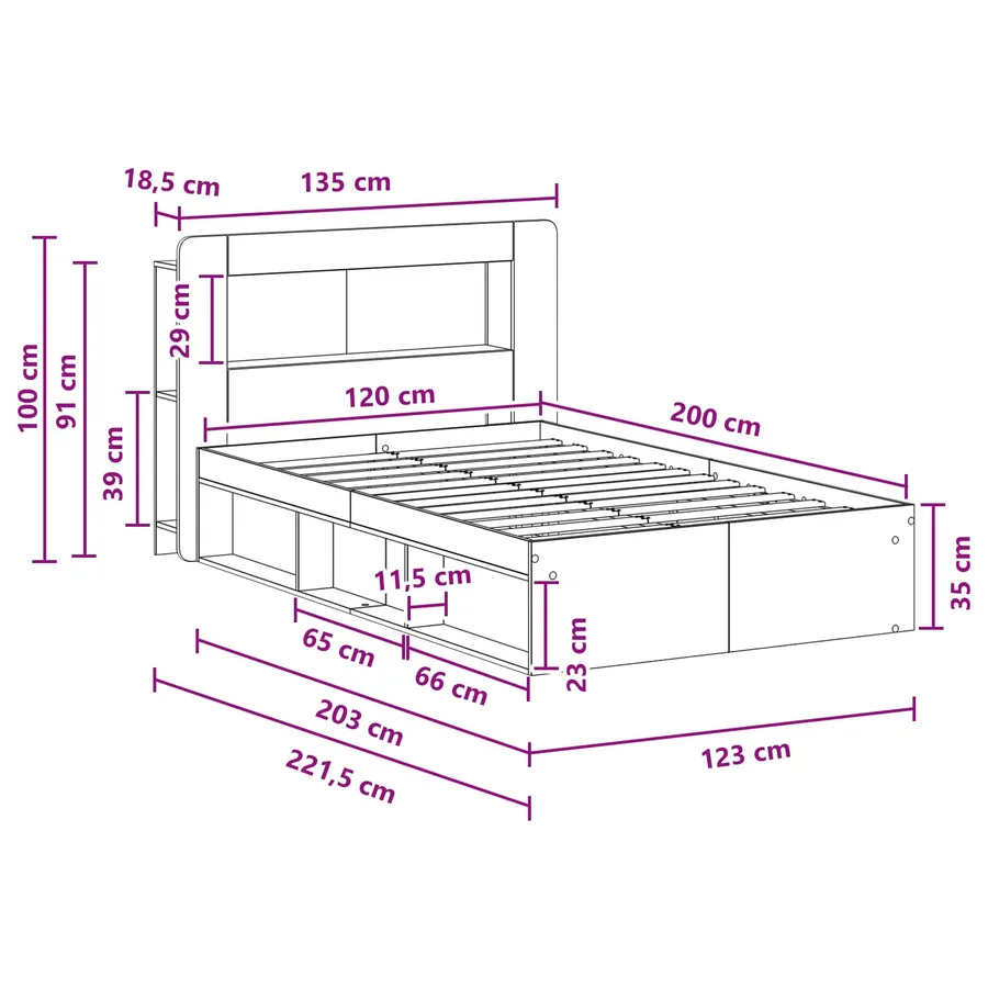 Cadre de lit avec rangement Bois ancien 120 x 200 cm - 9