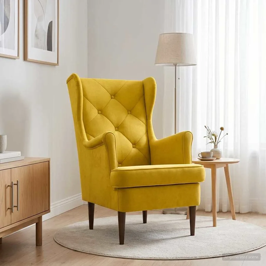 Fauteuil Jaune Velours - 3