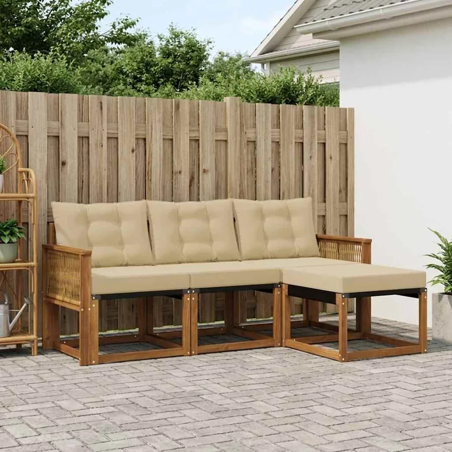 Ensemble de canapés d'extérieur 4 pcs Naturel et Beige