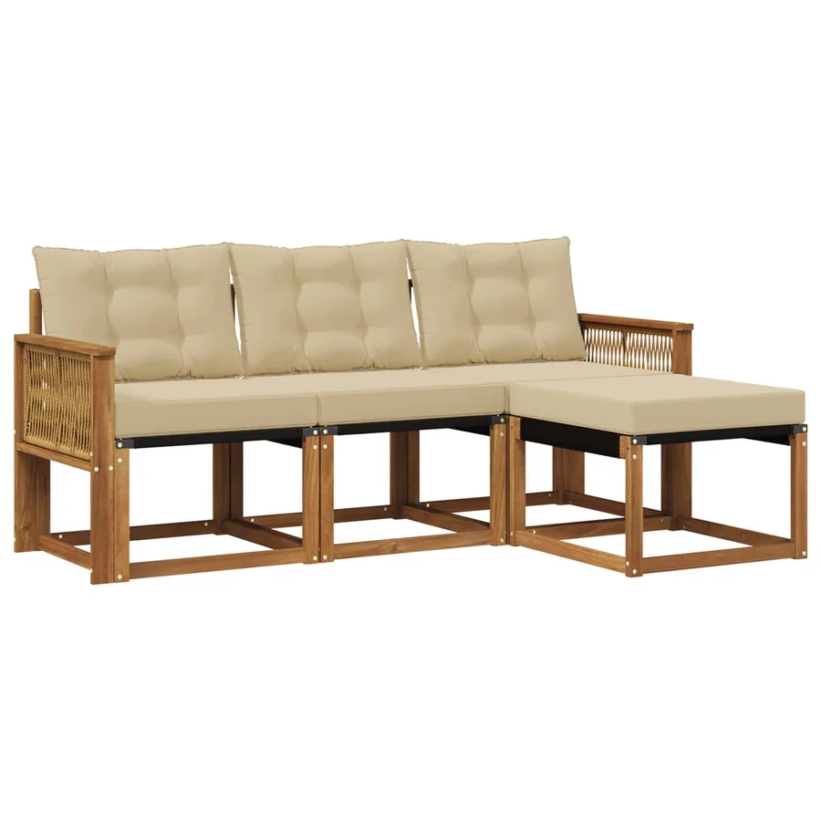 Ensemble de canapés d'extérieur 4 pcs Naturel et Beige - 2