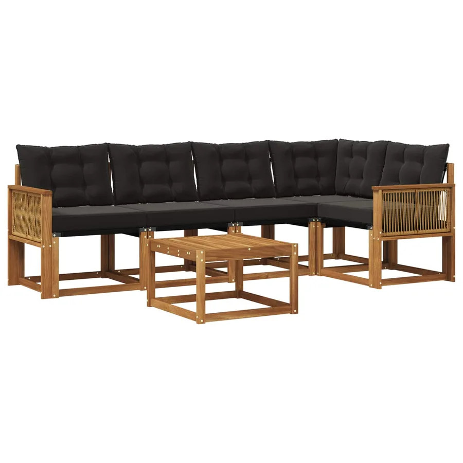 Ensemble de canapés d'extérieur 6 pcs Naturel et noir - 2