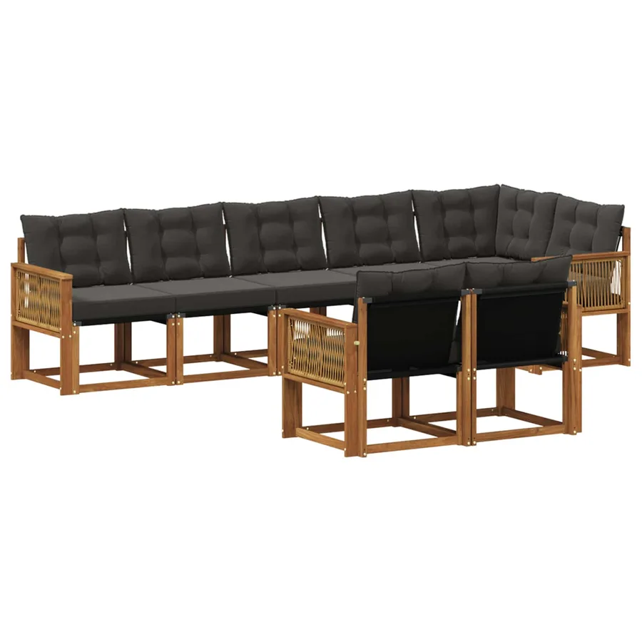 Ensemble de canapés d'extérieur 8 pcs Naturel et noir - 2