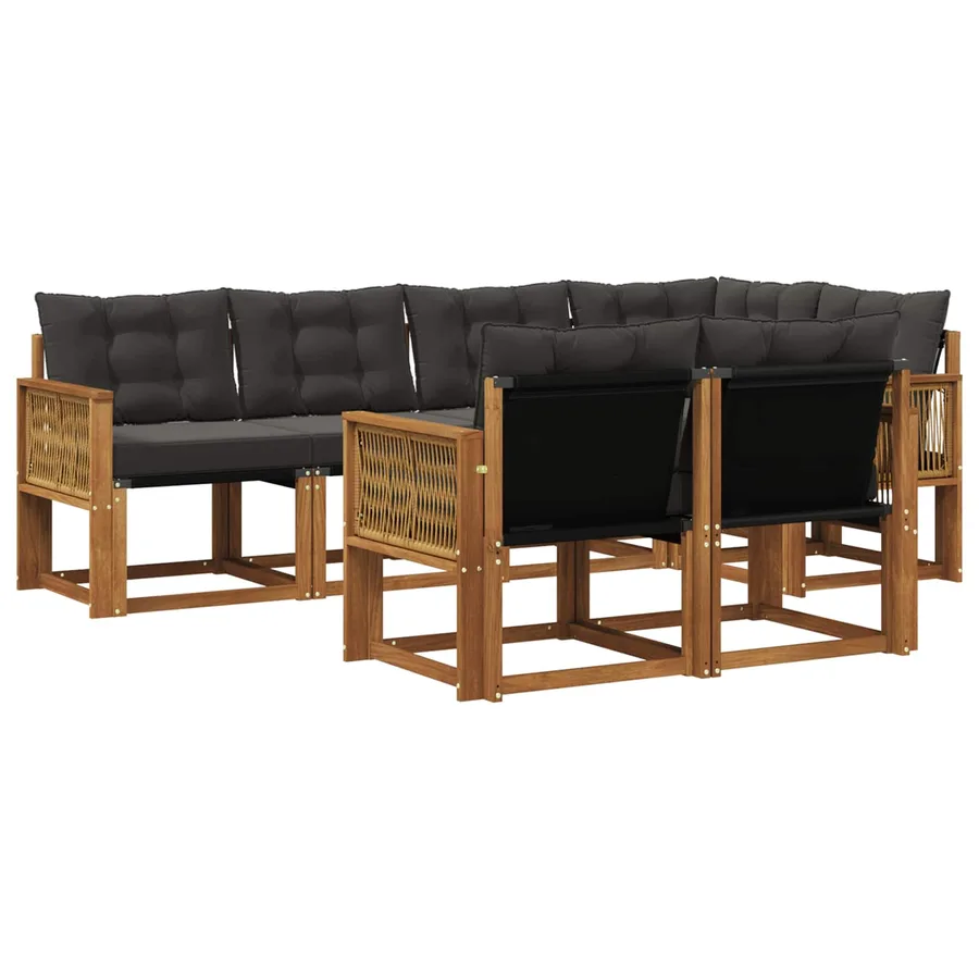 Ensemble de canapés d'extérieur 7 pcs Naturel et noir - 2