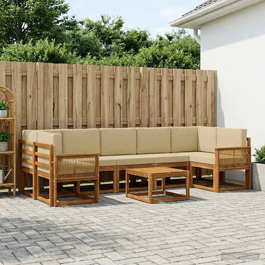 Ensemble de canapés d'extérieur 8 pcs Naturel et Beige