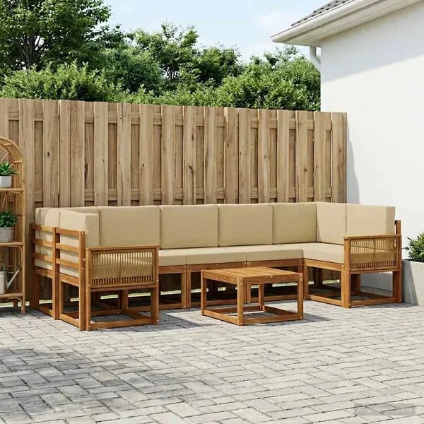 Ensemble de canapés d'extérieur 8 pcs Naturel et Beige