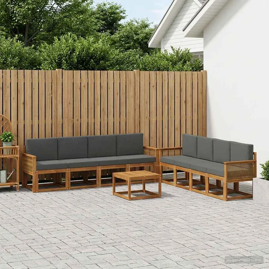Ensemble de canapés d'extérieur 9 pcs Naturel et Anthracite - 3