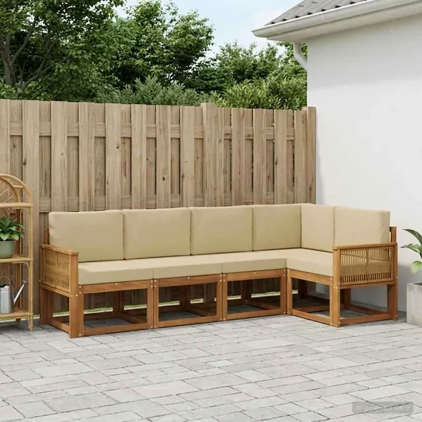 Ensemble de canapés d'extérieur 5 pcs Naturel et Beige
