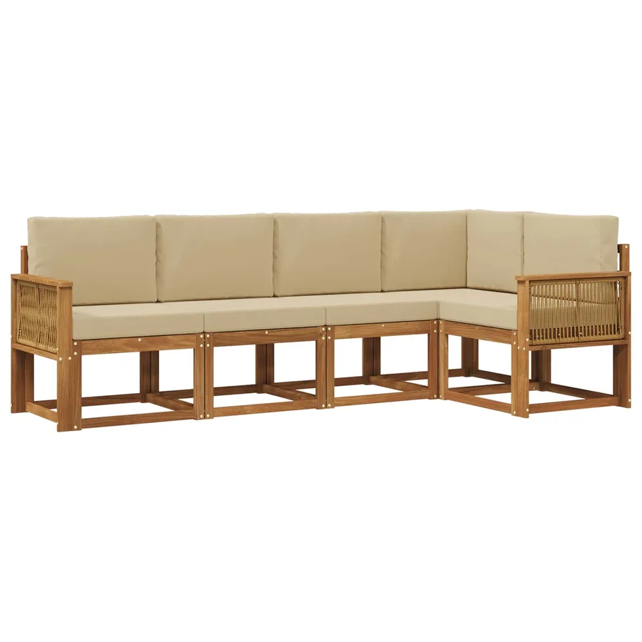 Ensemble de canapés d'extérieur 5 pcs Naturel et Beige - 2