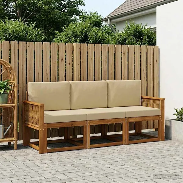 Ensemble de canapés d'extérieur 3 pcs Naturel et Beige