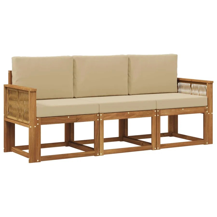 Ensemble de canapés d'extérieur 3 pcs Naturel et Beige - 2