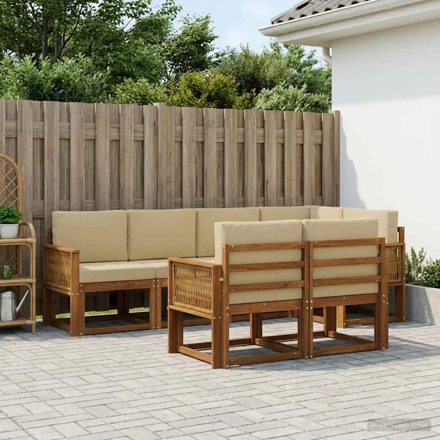 Ensemble de canapés d'extérieur 7 pcs Naturel et Beige
