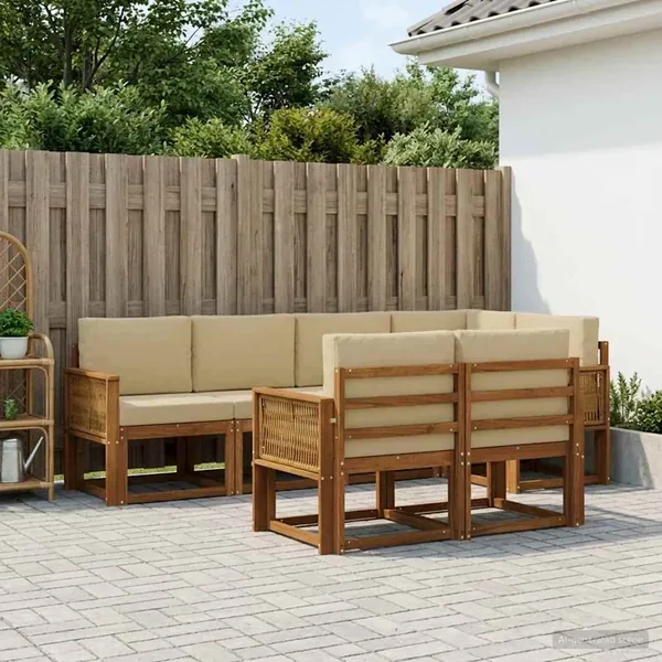 Ensemble de canapés d'extérieur 7 pcs Naturel et Beige
