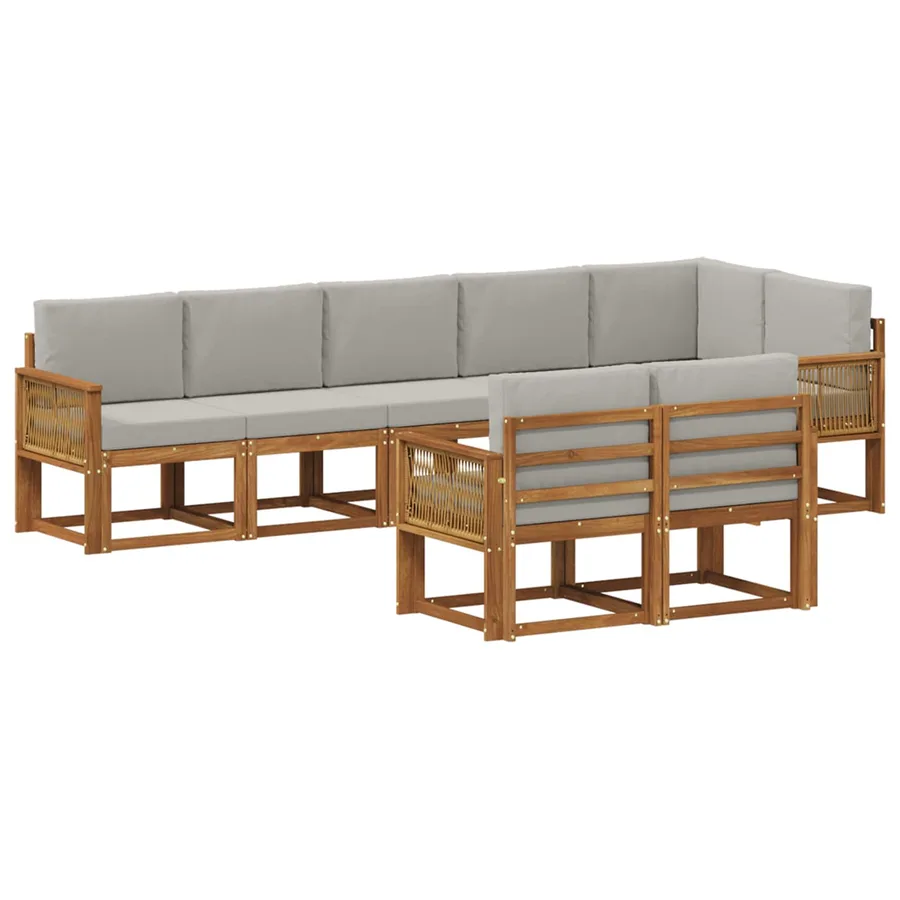 Ensemble de canapés d'extérieur 8 pcs Naturel et gris clair - 2