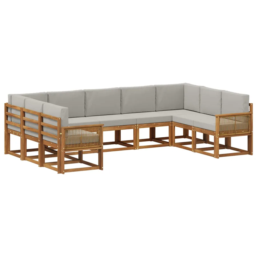 Ensemble de canapés d'extérieur 9 pcs Naturel et gris clair - 2