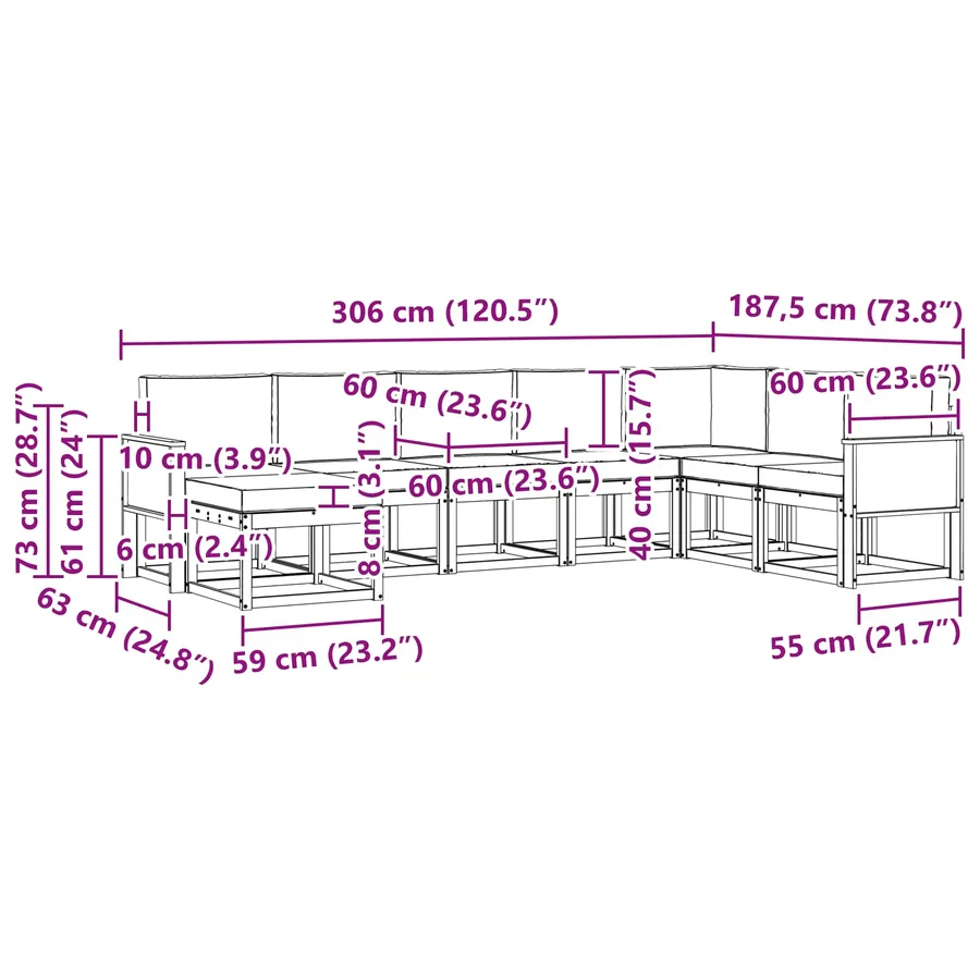 Ensemble de canapés d'extérieur 8 pcs Naturel et Anthracite - 8