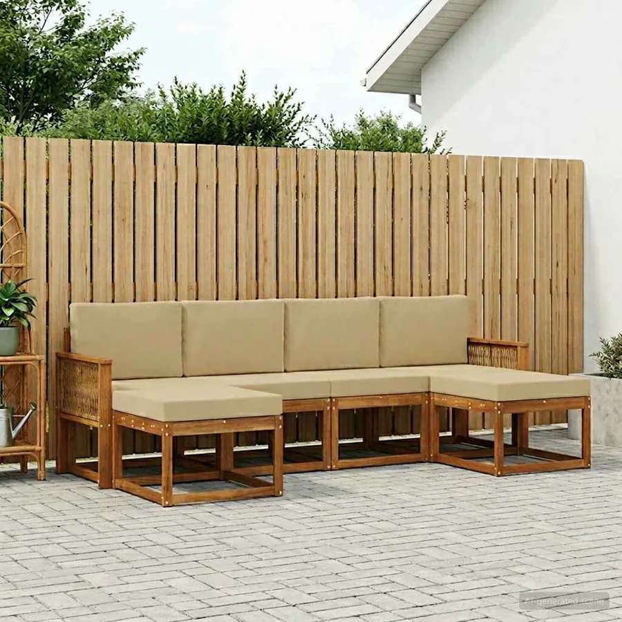 Ensemble de canapés d'extérieur 6 pcs Naturel et Beige
