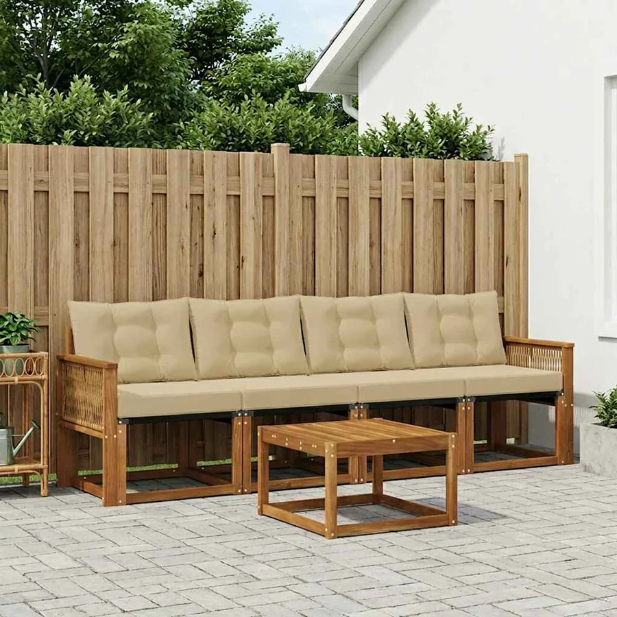 Ensemble de canapés d'extérieur 5 pcs Naturel et Beige