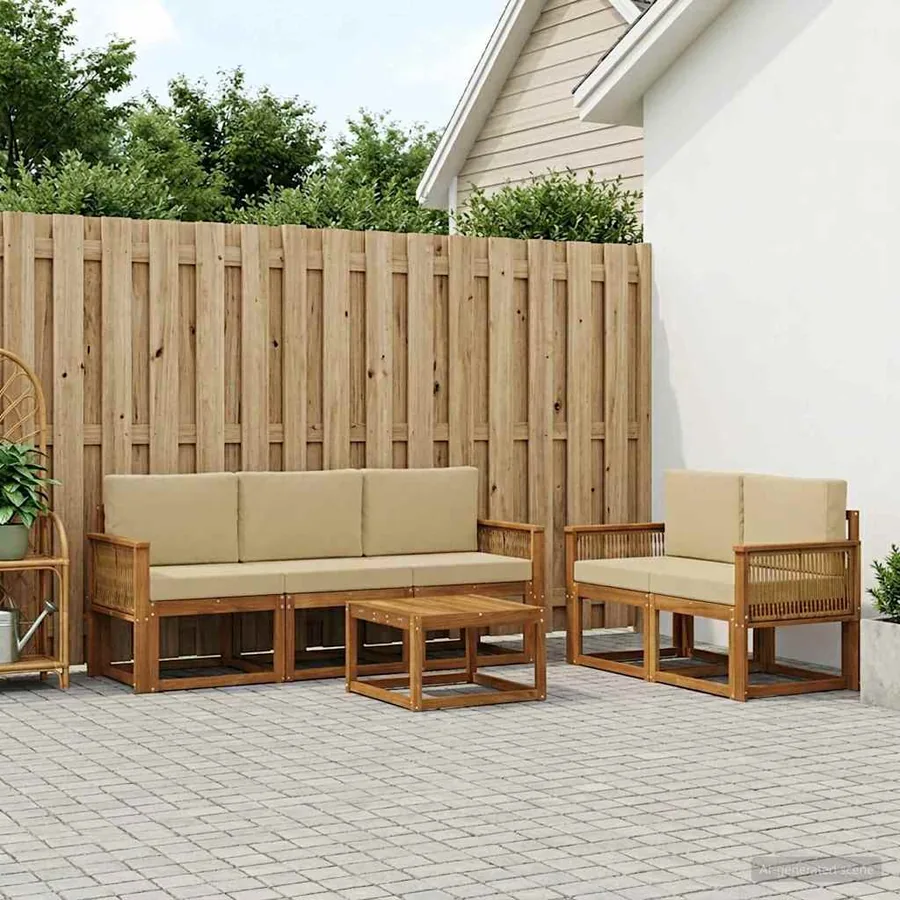 Ensemble de canapés d'extérieur 6 pcs Naturel et Beige