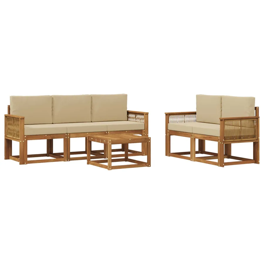 Ensemble de canapés d'extérieur 6 pcs Naturel et Beige - 2