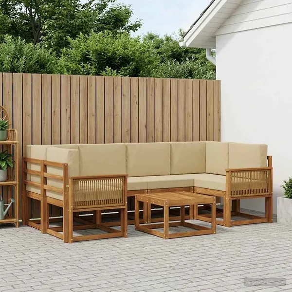 Ensemble de canapés d'extérieur 7 pcs Naturel et Beige