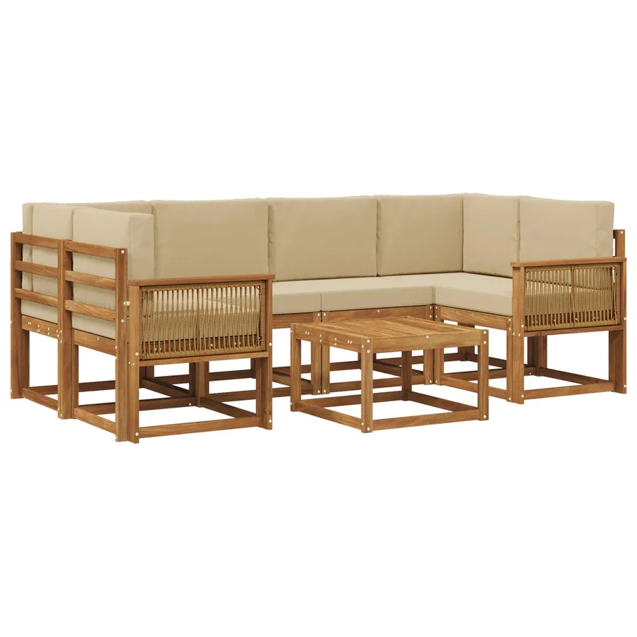 Ensemble de canapés d'extérieur 7 pcs Naturel et Beige - 2