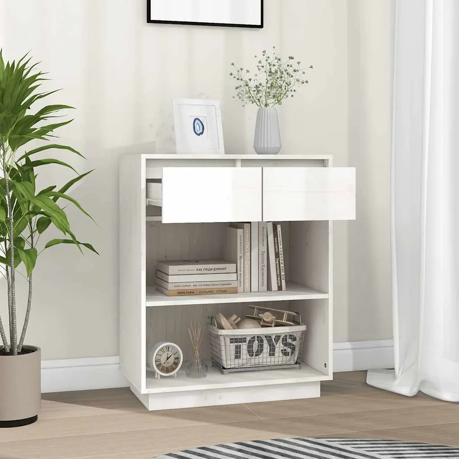 Armoire console Blanc 60x34x75 cm Bois de pin solide - 3