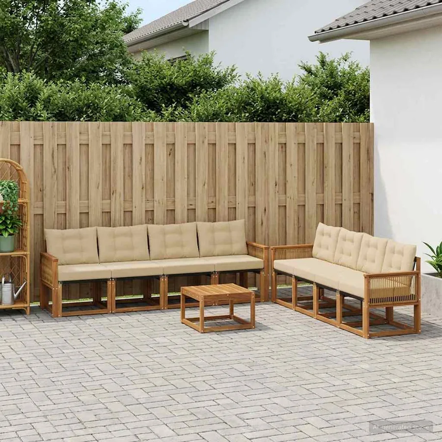 Ensemble de canapés d'extérieur 9 pcs Naturel et Beige