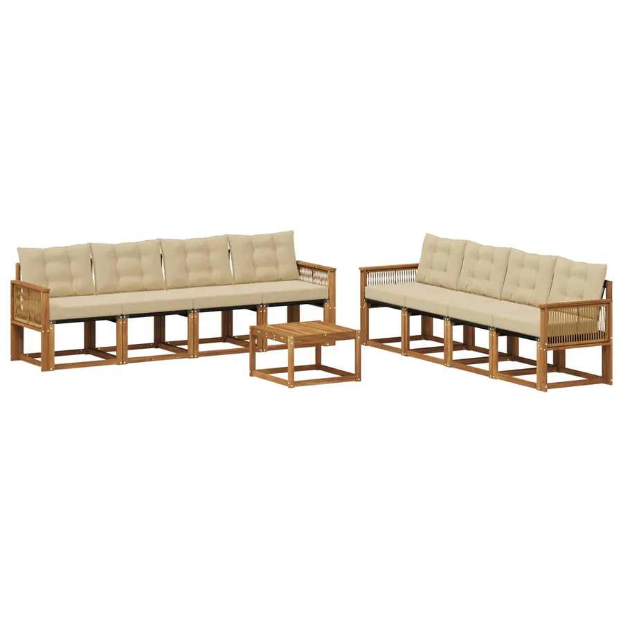 Ensemble de canapés d'extérieur 9 pcs Naturel et Beige - 2