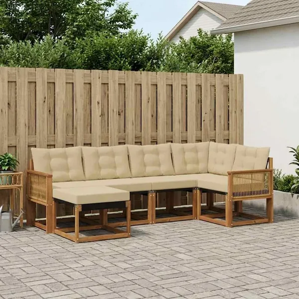 Ensemble de canapés d'extérieur 6 pcs Naturel et Beige