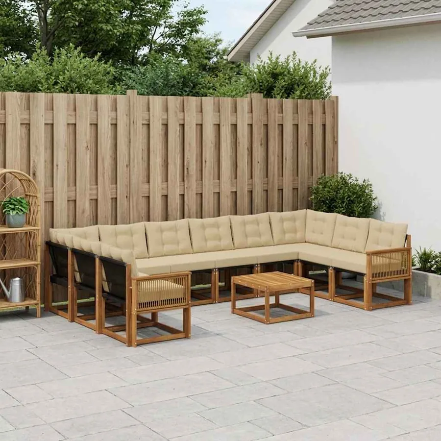 Ensemble de canapés d'extérieur 11 pcs Naturel et Beige