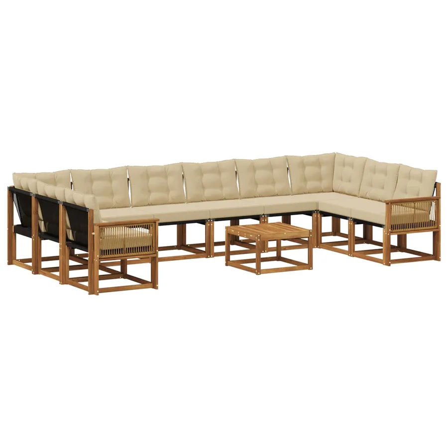Ensemble de canapés d'extérieur 11 pcs Naturel et Beige - 2