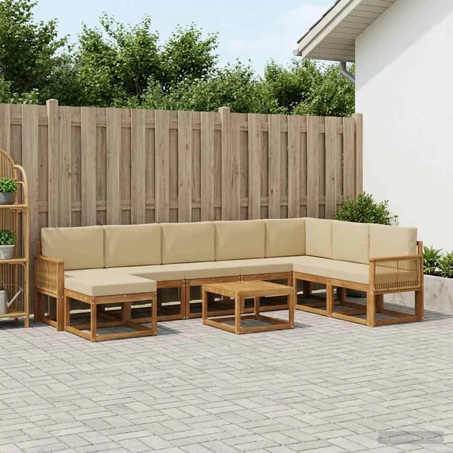 Ensemble de canapés d'extérieur 9 pcs Naturel et Beige