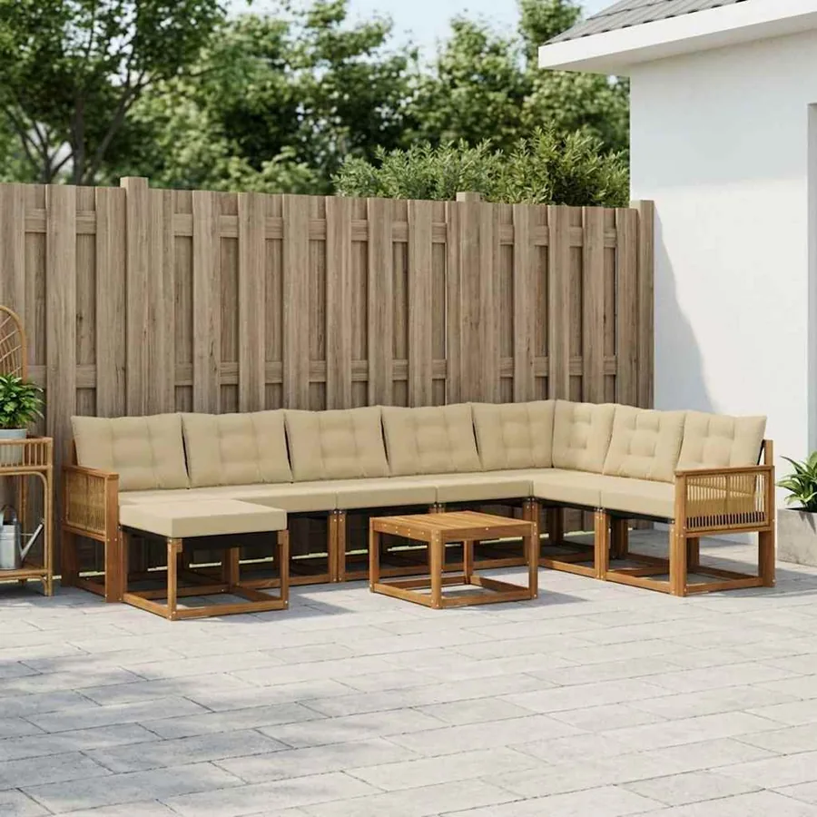 Ensemble de canapés d'extérieur 9 pcs Naturel et Beige