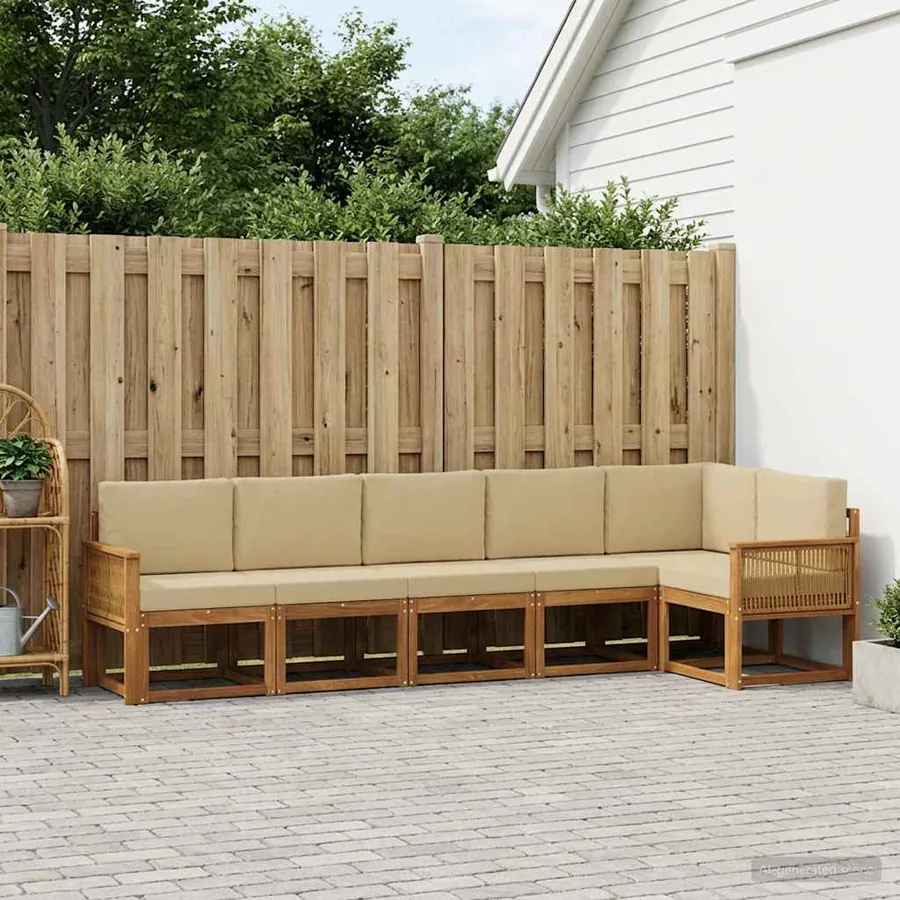 Ensemble de canapés d'extérieur 6 pcs Naturel et Beige