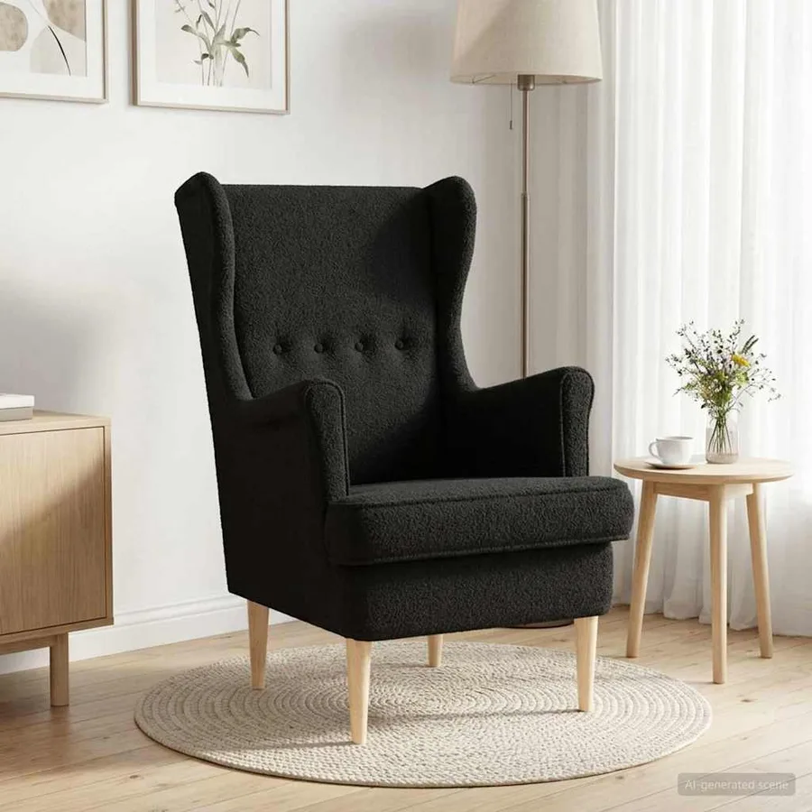 Fauteuil Noir Bouclé - 3