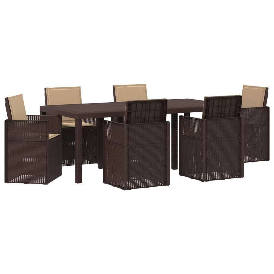 Ensemble de salle à manger pour jardin 7 pcs Marron et taupe PP - 2